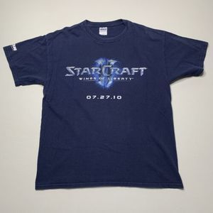 Starcraft 2 Wings Of Liberty Gamestop Promo Tee Navy T-Shirt Double Sided Large